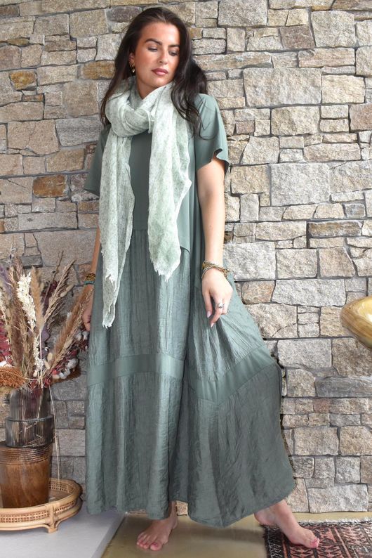 Tasha Damask T Shirt Maxi Dress Khaki